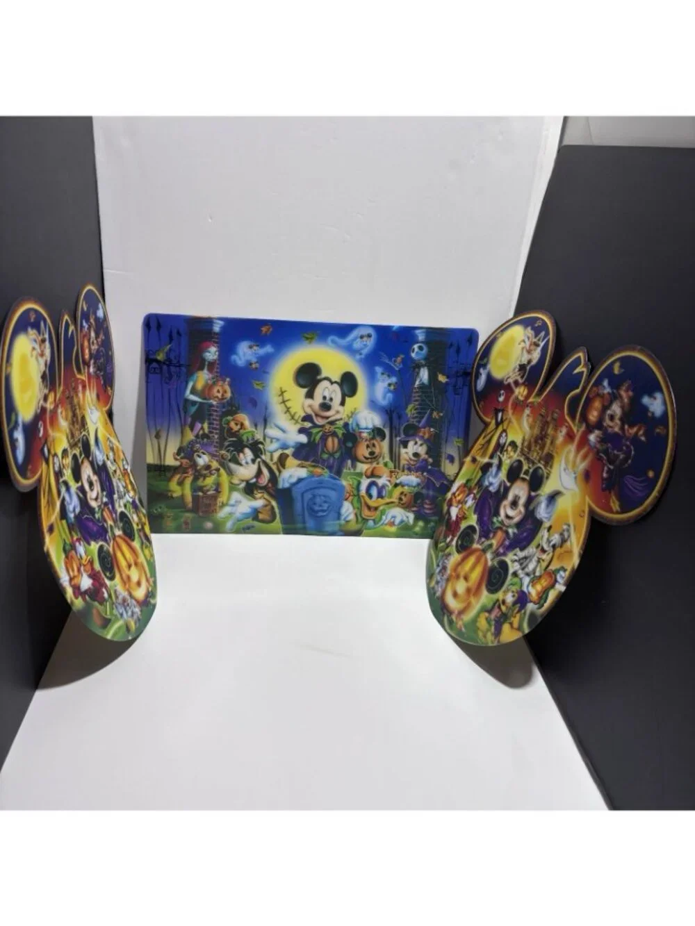 3 Vintage Disney Mickey Halloween Lenticular 3D Holographic Vinyl Placemats.